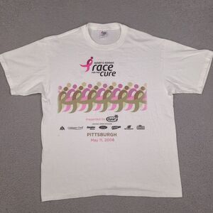 Susan G Komen Race For The Cure T-Shirt Womens XL White 2008‎ Pittsburgh Running